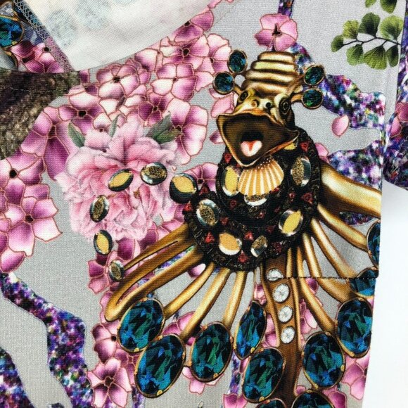 Mary Katrantzou multicolor abstract floral short sleeve A-line midi dress XS - Picture 13 of 16